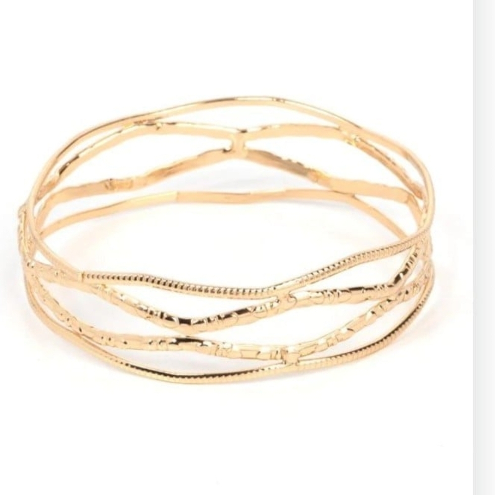 Paparazzi Gold Layered Bracelet A Narrow ESCAPADE Gold Bangle  Fashion Jewelry